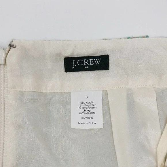 J. Crew Mini Skirt 8 Mint Green Tweed Shirred A-Line Back Zip Front Pockets - Picture 4 of 5